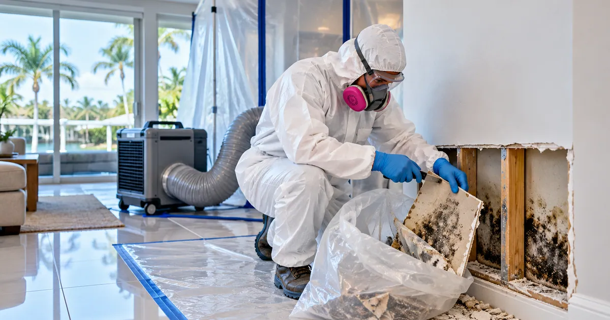 Deal-Day Mold Removal in Lake Park, FL — technician removing mold under containment